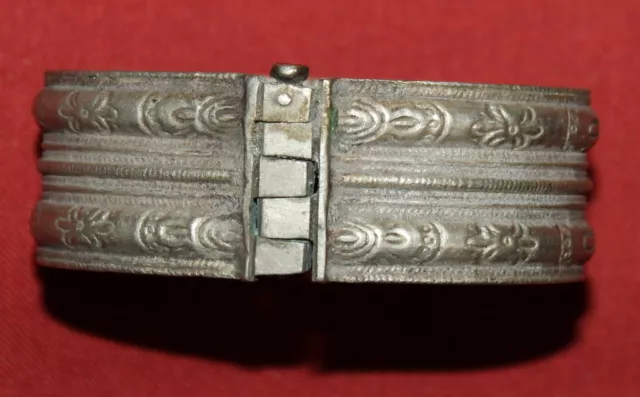 Antique Greek  Engraved Handcrafted Silver Folk  Cuff Bracelet