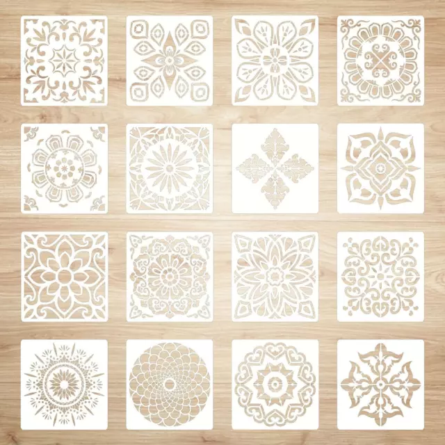 Mandala Schablonen Kunst Set, 16 Stück Wiederverwendbare Laserschnitt Malschablo