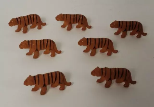 Lot Of Seven (7) Tiny Miniature Tiger Figures Wildlife Safari Animals