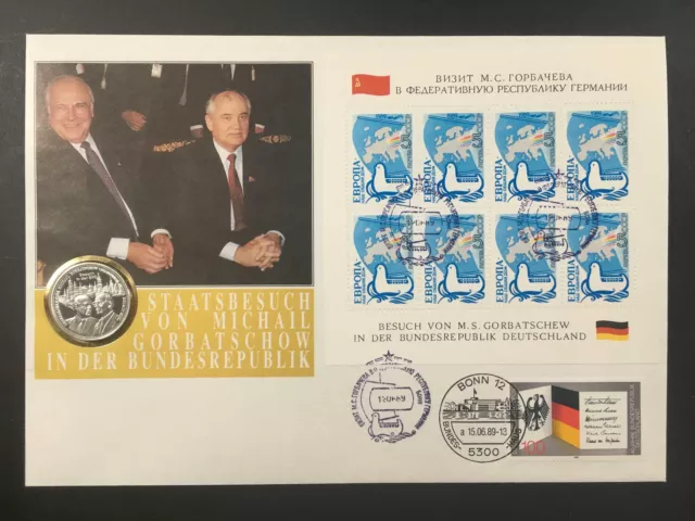 BRD NUMISBRIEF 1989 BESUCH GORBATSCHOW HELMUT KOHL FRIEDENS-TAUBE PIGEON ua33