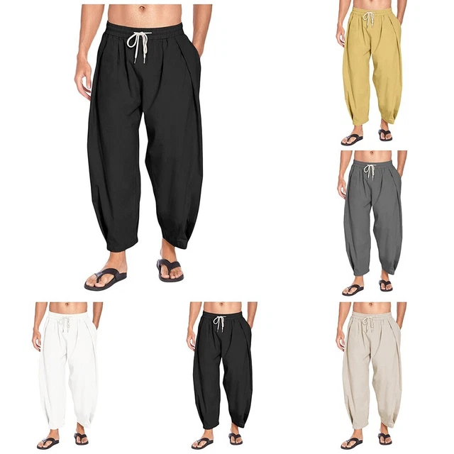 COOFANDY Homme Lin Harem Capri Pantalon Léger Loose Cameroon