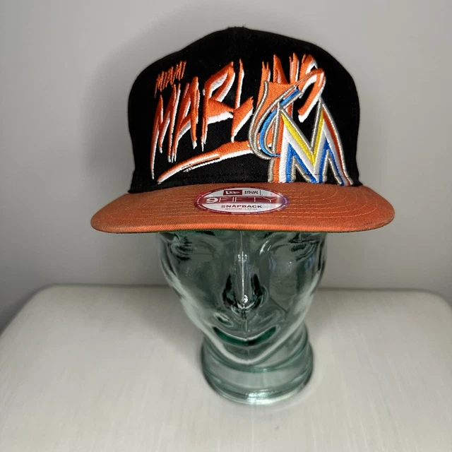 RARE! Miami Marlins New Era Retro Snapback Hat Cap 9Fifty Orange Black Med/Large