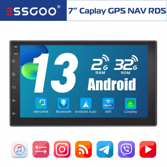 2 DIN 7" Autoradio Carplay Android 13 Auto WiFi Bluetooth GPS Nav Wifi 2+32G MP5