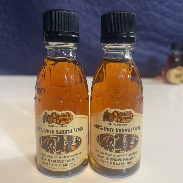 Cracker Barrel Maple Syrup Glass Bottle 100% Pure Natural (Lot of 2) 1.5 oz. New