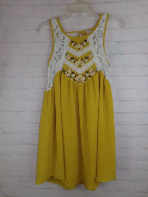 She + Sky women's size S Mustard Yellow Embroidered Lace Swing Dress 3