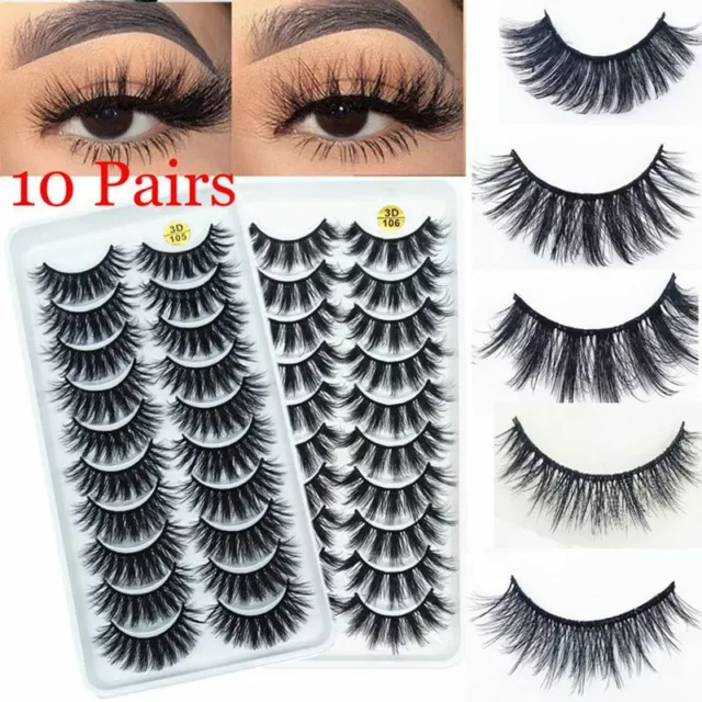 10 Pair 3D Mink False Eyelashes Wispy Cross Long Thick Soft Fake Eye Lashes UK /