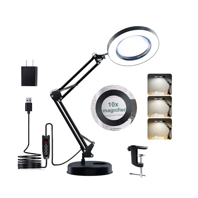 Magnifying Glass with Light and Stand, 10X Magnifying Lamp, 2-in-1 Desk Magni...