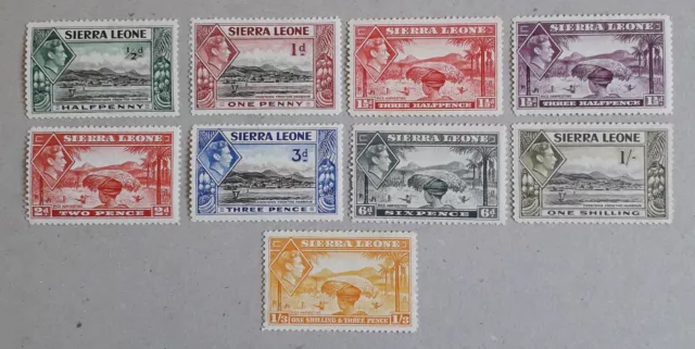 SIERRA LEONE 1938-44 KGV1 part set to SG196a 1s3d yellow-orange MM