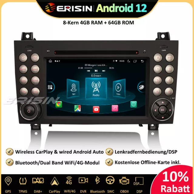 8-Kern Android 12.0 Autoradio GPS DAB+SWC DVD Navi Mercedes-Benz SLK Klasse R171