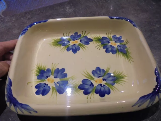 Ancien Joli Petit Plat Céramique au Décor Fleuri de Violette ou Iris