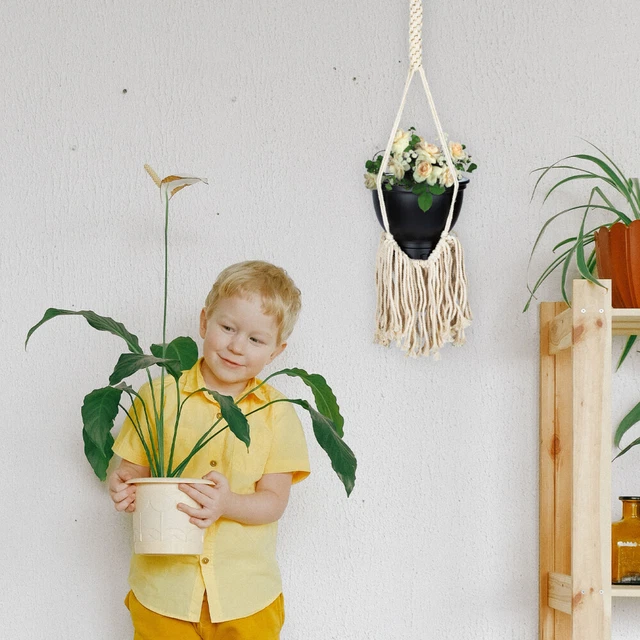 3x Hängen Pflanzen Regal Jute Pflanzer Aufhänger Macrame Hängenden Korb
