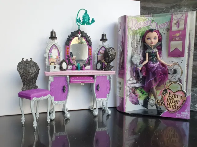 Ever After High Raven Queen, Rebel doll, BNIB, dressing table, chair accessories