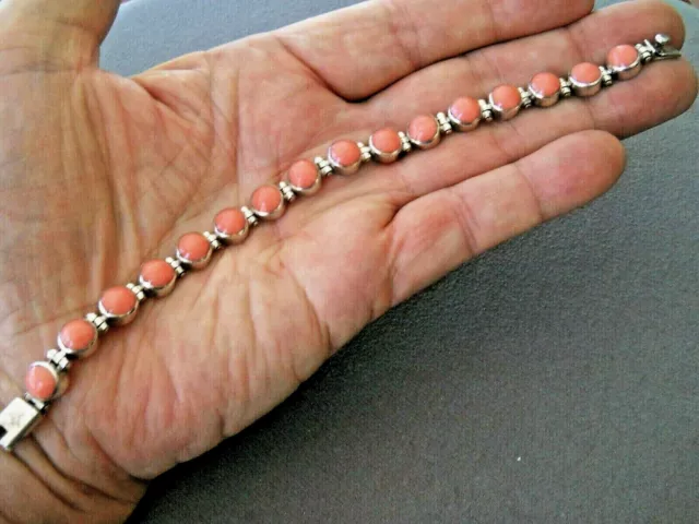 Southwestern Style Pink Coral Sterling Silver Hinged Panel Tennis Bracelet