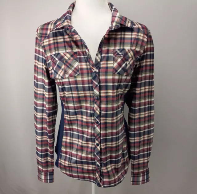 REI XS Women's Plaid Lightweight Shirt, Vented Back, Stretch Sides / Red & Blue