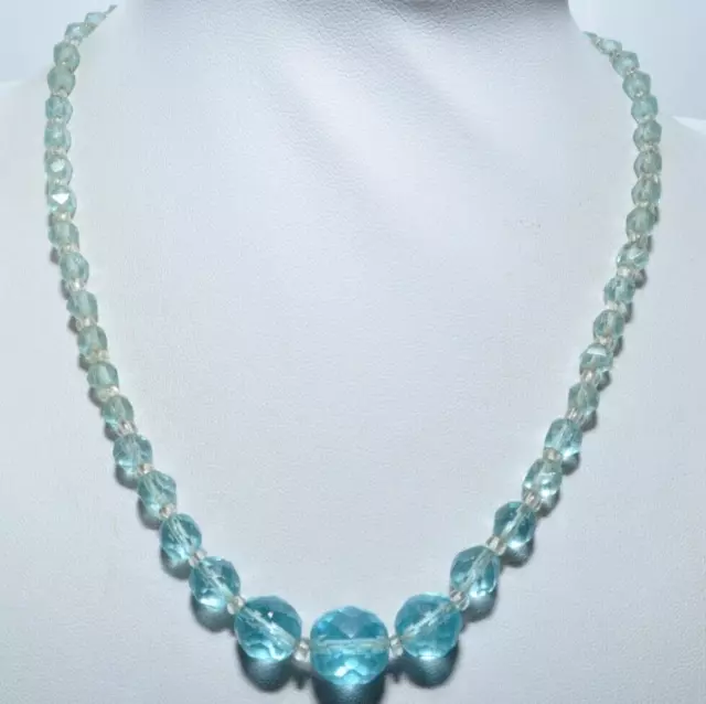 Beautiful Vintage Art Deco Light Blue Faceted Glass Bead Necklace