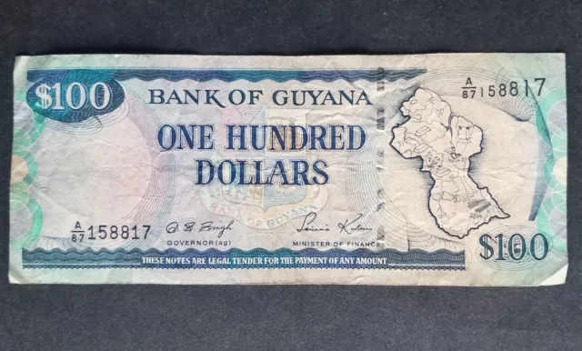 GUYANA 100 Hundred DOLLARS Banknote 1996 # 31 Note Series A/87 Singh / Kowlessar