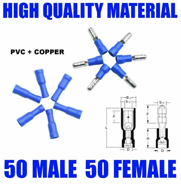 100 x bornes à sertir isolées connecteur à balles bleues pour câblage élect