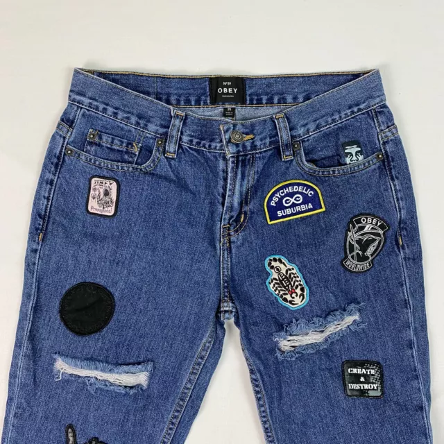 Obey N89 The Nemesis Jean Washed Indigo 25 distressed patchwork several patches 2