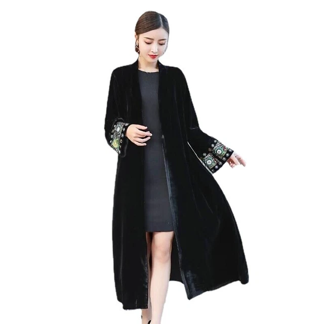 FEMME VELOURS TRENCH-COAT Vent Veste Ethnique Compatible Avec Long