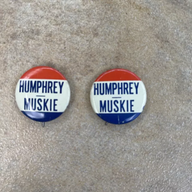 Vintage Lot Of 2 1960’S Hubert Humphrey Muskie Pin Button 1.25” 1968