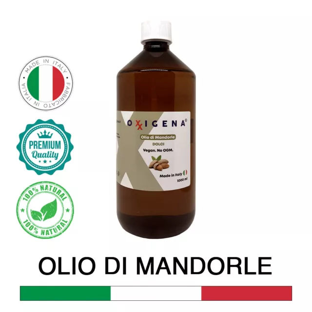 Oxxigena Olio di Mandorle Dolci - SPREMUTO A FREDDO - PURO - VEGAN - NO OGM - 1L