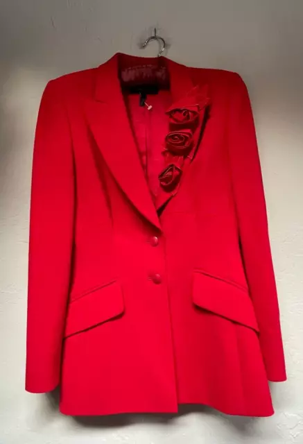 Escada Womens Size 34 Red New Wool Blend Two-Button Rose Accent Blazer Jacket