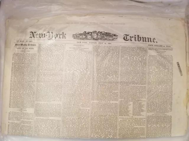 New York Tribune "Semi-Weekly Tribune" 7/10/1868 Newspaper