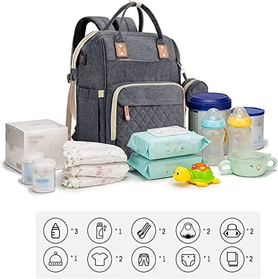 Multi-Functional Baby Diaper Bag Backpack with Bassinet Changing Station Crib 15
