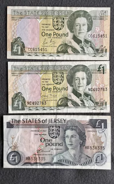 A States Of Jersey One Pound Note Prefix CC615451, HB538335, NC492763