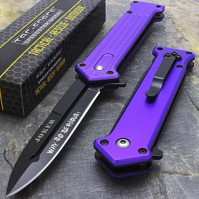 JOKER 7.5" TAC FORCE PURPLE SPRING ASSISTED TACTICAL FOLDING POCKET KNIFE Open