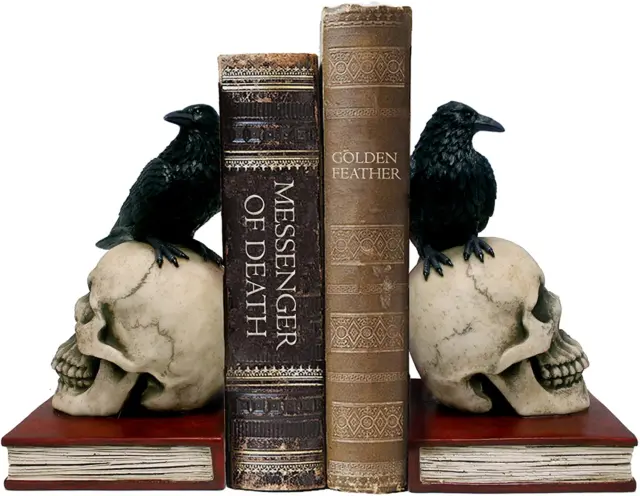 Asesinato y misterio - Cuervos en calaveras sujetalibros Poe gótico cuervo lectura librería
