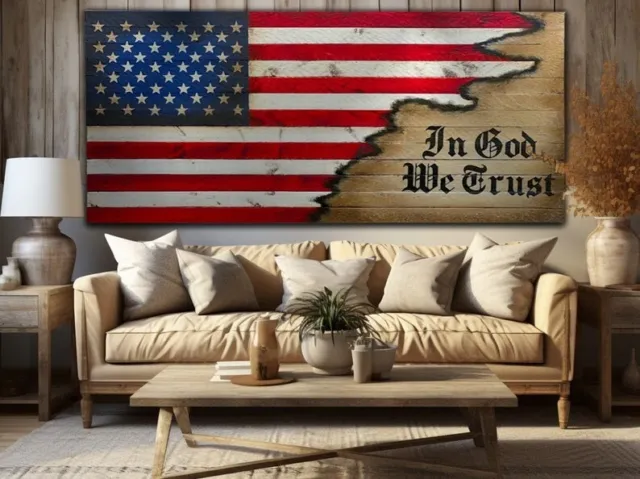 Bellissimo Legno Rustico Bandiera Americana Is Dipinto a Mano Speciale Antico