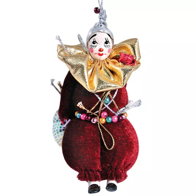 Shy Clown Collectible Doll,Russian Handmade, 3.75-inch Ornament, Burgundy Red