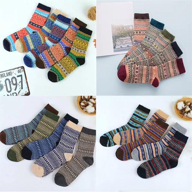 Thermal Crew Socks+ Thick Knitted Blend Nordic 4% Sheep wool 5 Pairs Winter