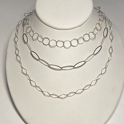 Sterling Silver Artisan Link  Necklace Lot of 3 Cercle, Oval, Diamond,97200