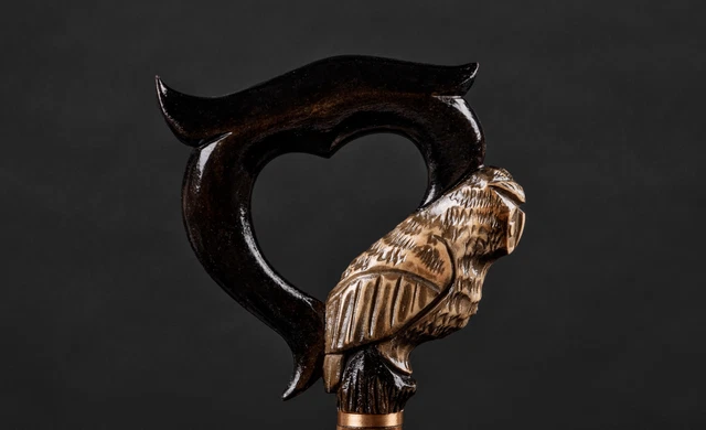 Hand Carved Owl Handle Wooden Walking Stick Walking Cane Handmade Animal Gift