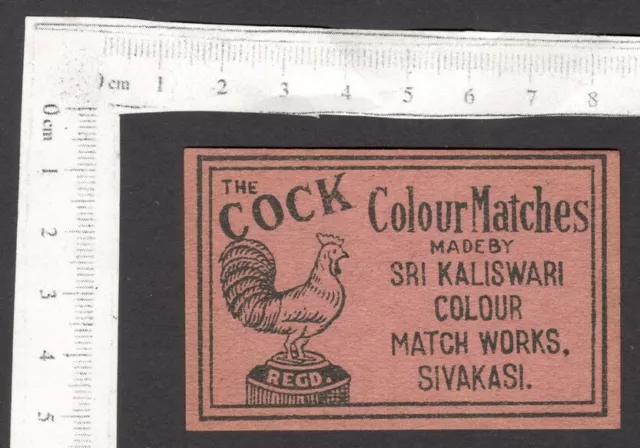 India vintage matchbox label THE COCK
