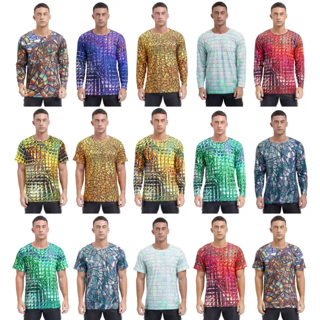 Mens T-Shirt Summer Tee Disco Tops Clubwear Shirts Unisex Blouse Loose Casual