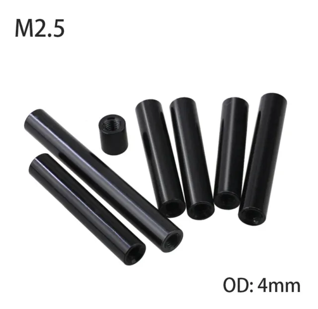M2.5 Bright Black Aluminum Column Round Threaded Sleeve Stud Standoff Nut OD:4mm