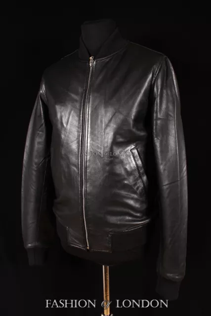 MEN'S BLACK BOMBER Jacket Lambskin Leather Pilot 70's Napa Leather ...