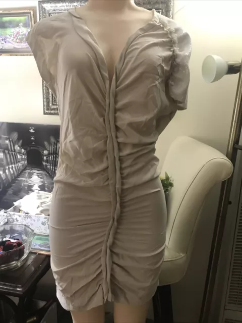 JOSEPH Miranda Crepe De Chine Beige Sequin Ruched Mini Dress Size 36 Silk Party