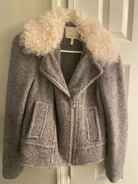Rebecca Taylor Grey Jacket w Shearling Collar, Size 8 in Excellent Condition
