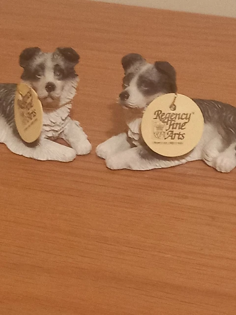 Regency Fine Arts, Pair Of Collectable Border Collie Dog Ornaments