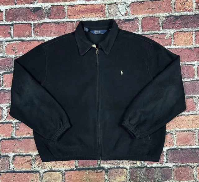 Vintage Polo Ralph Lauren Zip Up Fleece Jacket Men's XXL Polartec 90s Black