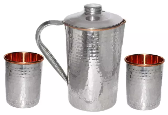 Gaufrées Eau Cruche Avec 2 Baratte Verre Cuivre Inox Acier Rangement et Tasses