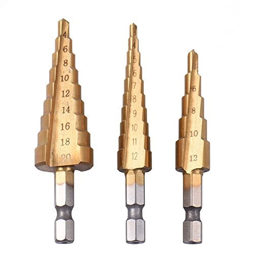 Hex Shank Quick Change Power Tools Kit 1/4" Step Drill Bit Set HSS Titanium C...
