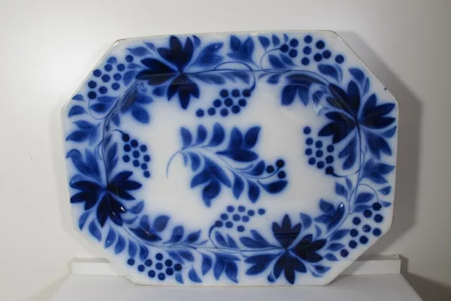 Antique 18Th  England Brush Stroke Flow Blue Large Platter Blackberry Pattern