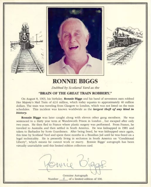 Vintage Ronnie Biggs Great Train Robbery 2 X Signed Rare Photo Prints Memorabili