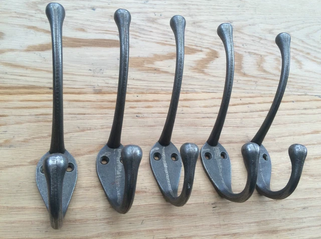 (3038Ai) 5 X Cast Iron Classic Old Retro Style Coat Hooks Hanging Rack Hooks