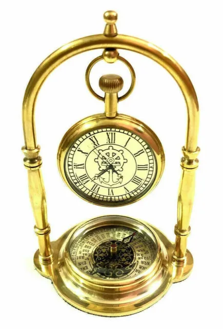 Schreibtisch Uhr Kompass Antik Maritim Messing Hänge Nautisch Wohndeko Artikel